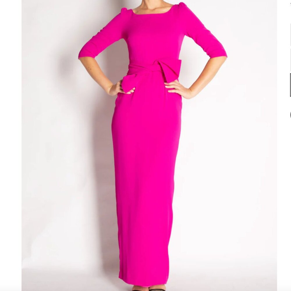 Camilyn Beth Fuchsia Long Sleeve Maxi Jackie Dress with Waist Bow NEW 2
